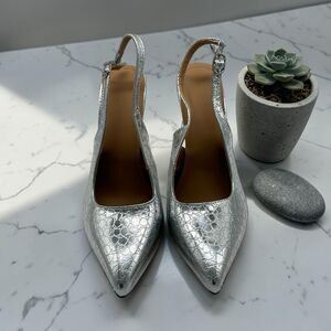 Women's Silver Shiny Snake Skin Print High Heals Size 42 (10.5) New In Box